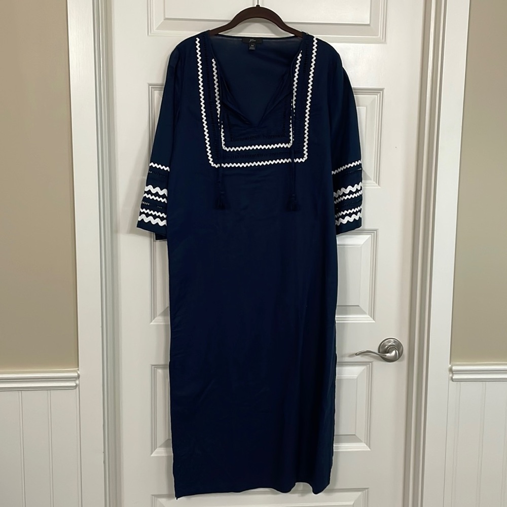 J Crew Navy and White Linen Beach Coverup